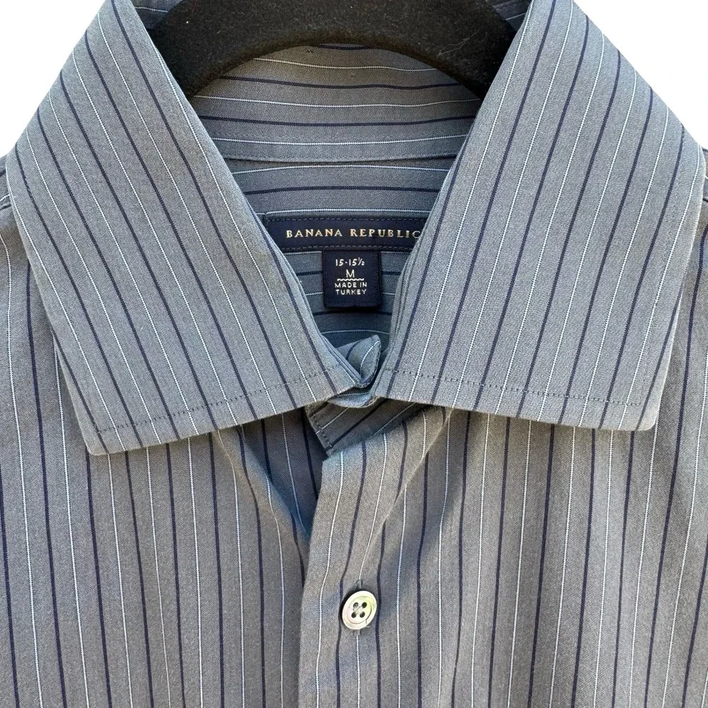 Banana Republic Mens M 15-15.5 Grey Pinstripe French Cuff Dress Shirt Office
